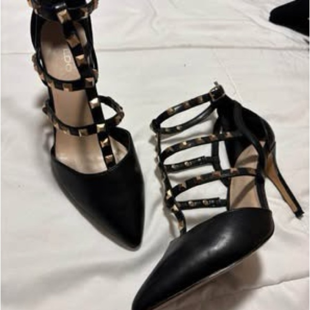 Aldo Black Studded Cage Stiletto Heels